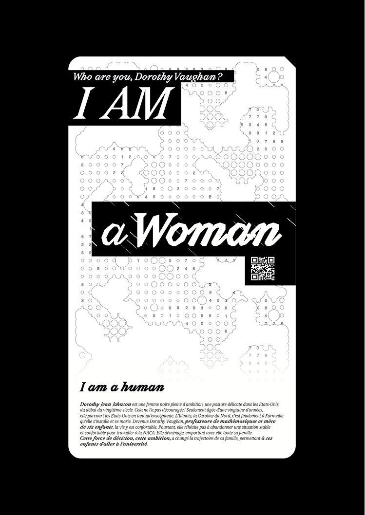 Concept d’affiches : One punchline one punchcard. I am a woman, 2/6.