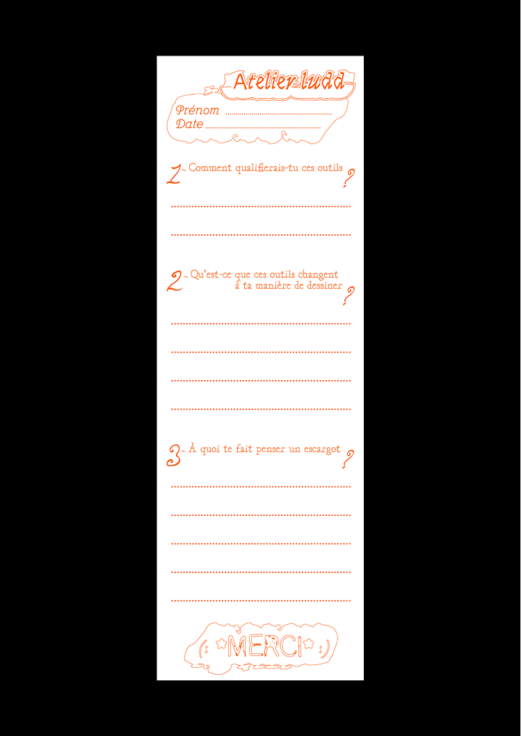 Questionnaire de satisfaction revisité, pour récolter des témoignages matériels à la suite des ateliers.