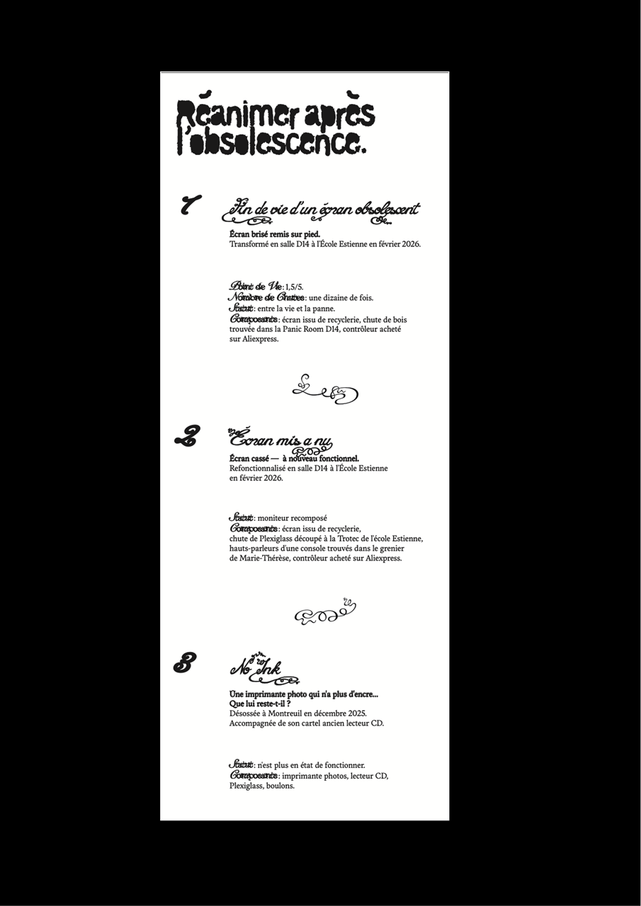 Cartel d'explications des différentes machines de la catégorie réanimer après l'obsolescence.